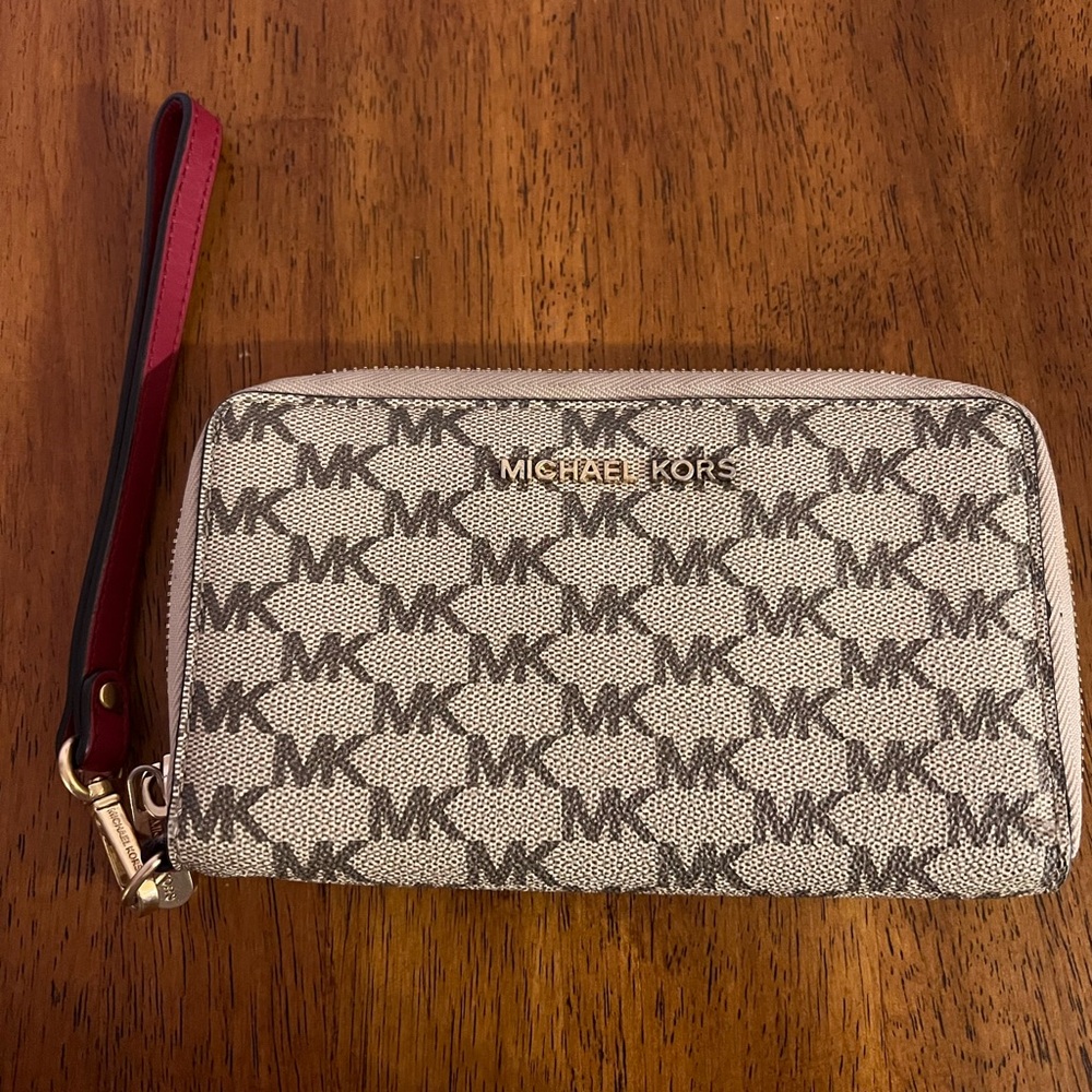Michael Kors Beige and Brown Monogram Wristlet